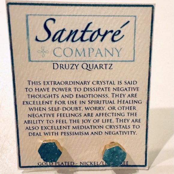 Hexagon Aqua Druzy Quartz Studs - Picture 3 of 7